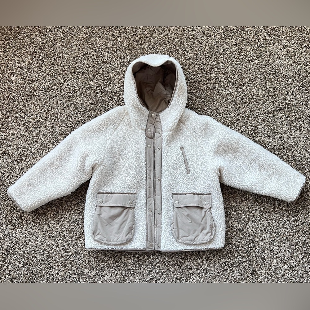 Cozy White and Tan Sherpa Jacket